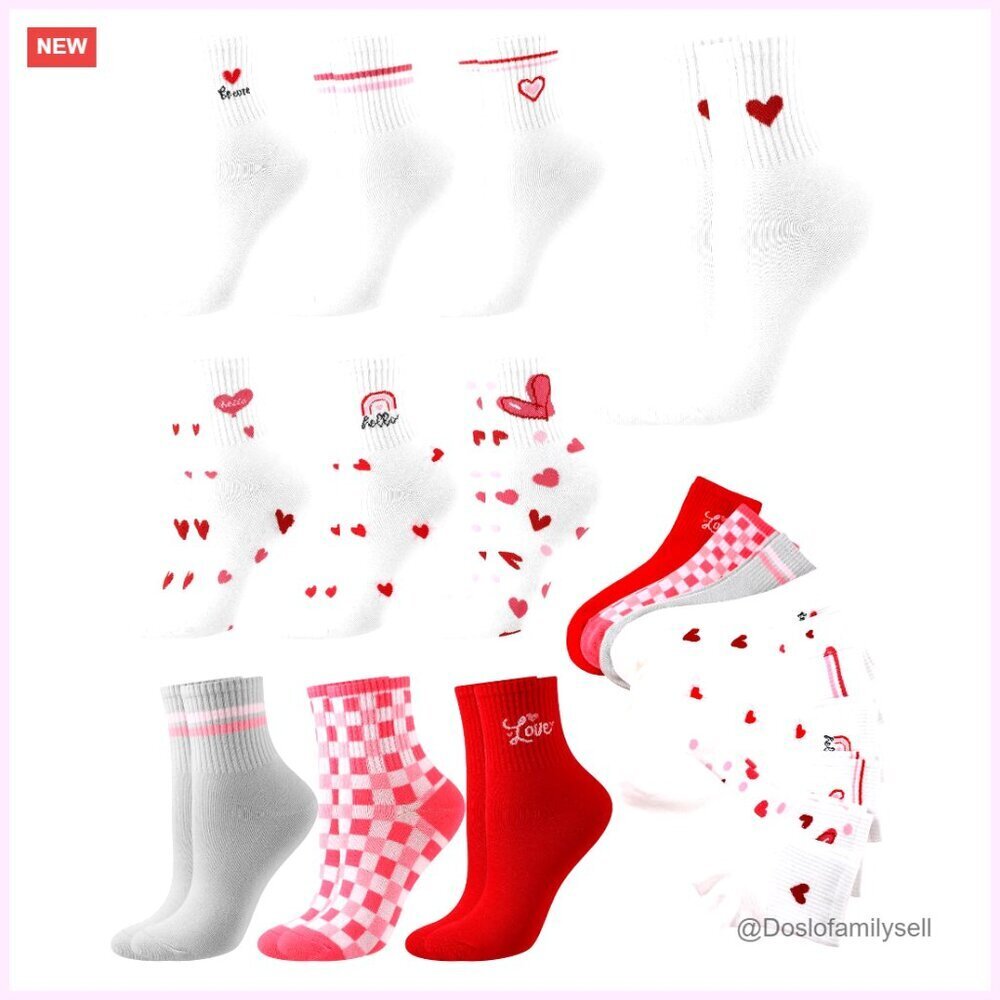 Valentine Heart Cotton Ankle Socks Novelty Striped Plaid 10 Pairs Soft